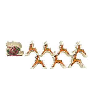 Kitschy Plastic Reindeer And Santa Sleigh Light Covers Vintage Christmas 8 Pc